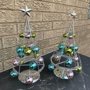 2 pcs Metal  Christmas Tree with pastel color  Bells Festive Tabletop